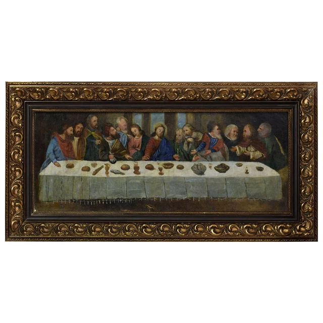 19ème siècle Peinture ancienne à l'huile sur toile Le dernier souper 112 x 56 cm