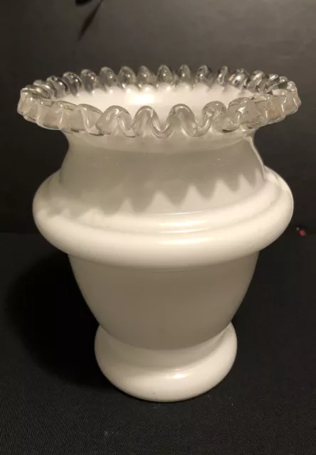 Antique Vtg Kralik Czechoslovakia Art Glass White Ruffled Edge Vase.