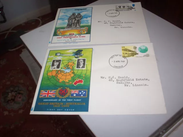2 FDC Anniversary first Atlantic Flight Alcock & Brown & GB to Australia