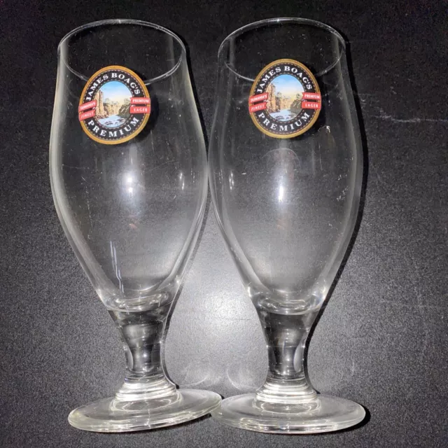 two collectible James Boags premium stemmed beer glasses