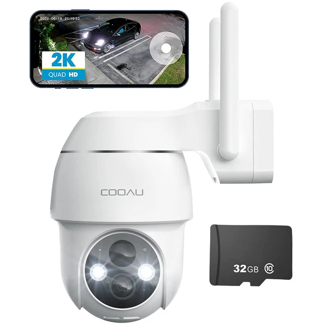 COOAU 2K 360° PTZ Überwachungskamera Aussen WLAN IP Kabellos Kamera Akku 32GB SD