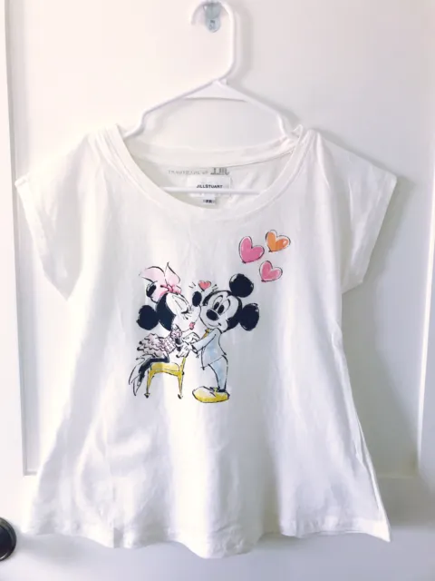Jill by Jill Stuart x Disney Mickey & Minnie Mouse White T-Shirt Japan Free Size