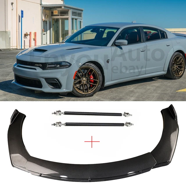 Front Bumper Lip + Strut Rods carbon fiber For Dodge Challenger Charger