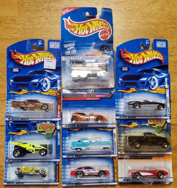 Lot of 10 Vintage Hot Wheels 1:64 New on Blue Card Diecast Cars 59 Chevy Impala