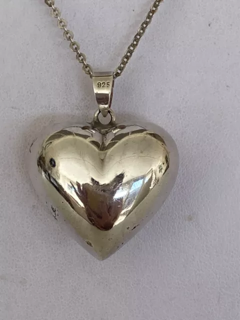 Large Sterling Silver 3D  Puffy Heart Pendant