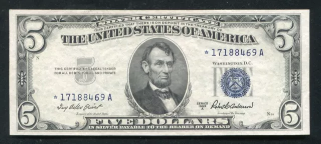 Fr. 1656* 1953-A $5 *Star* Silver Certificate Currency Note Gem Uncirculated