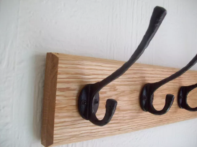 5 sizes SOLID OAK WOODEN CAST IRON ANTIQUE HAT AND COAT HOOKS RAIL RACK 2