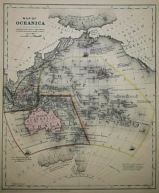 Old Antique 1855 Map ~ AUSTRALIA - OCEANICA - POLYNESIA - AUSTRALASIA - SUMATRA