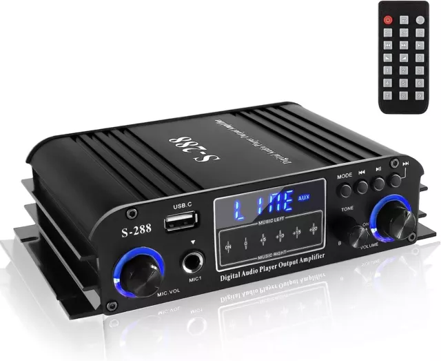 Etlephe 1200W Amplificateur Audio HiFi Stéréo Bluetooth 5.0, Radio FM Carte SD P