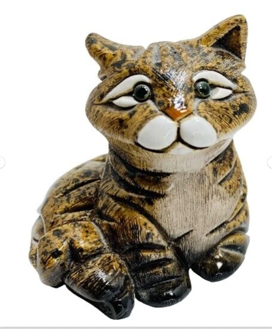 Artesania Rinconada TABBY CAT Figurine #152 Art Pottery Carved Clay Uruguay EUC