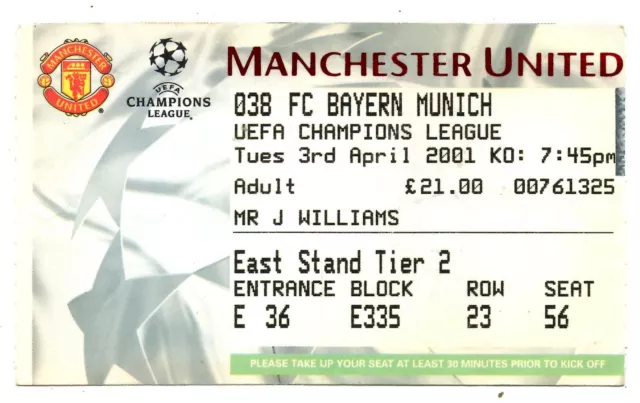 Biglietto EC Manchester United - Bayern Monaco 03.04.2001