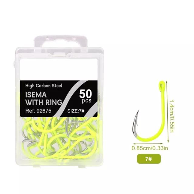 Pack de 50 crochets de pêche fluorescents durables à cercle unique acier à ha