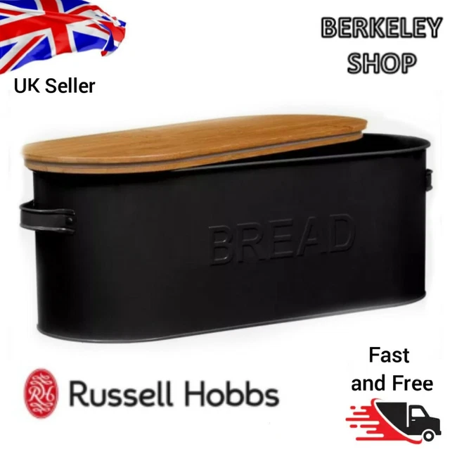 RUSSELL HOBBS OVAL Enamel Bread Bin Storage With Bamboo Lid Bread Loaf