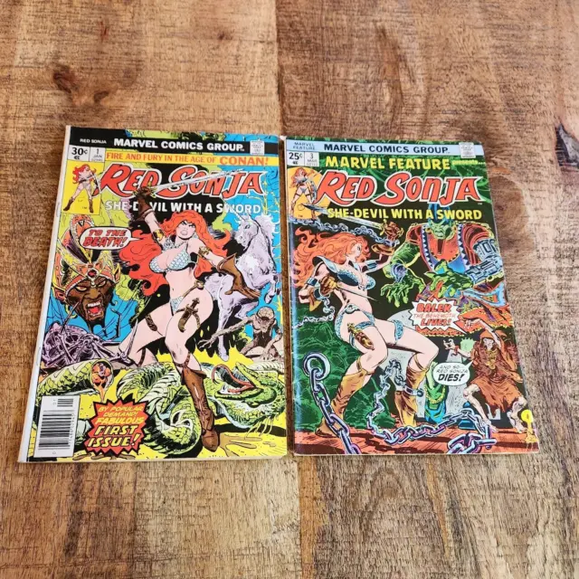 Red Sonja #1 3 (Marvel Comics, 1977) Lot of 2 Comic Books FN 6.0