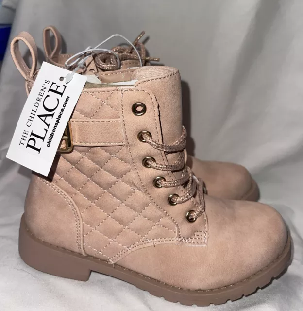 NWT The Children's Place Girl's Quilted Buckle Lace-Up Boots Pink Size 13 Zipper