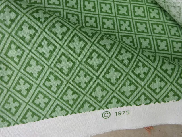 Vintage '1975' Heavy Linen Interiors Fabric Green Geometric Design 40"Lx 54"W