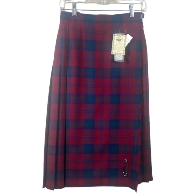 Vintage  Eidinburgh Woolen Mill Tartan Plaid Wool Midi Wrap Kilt Skirt Size 12