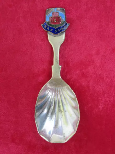 Vintage Souvenir Tea Caddy Spoon, Sandown, Isle of Wight, EPNS, Enamel