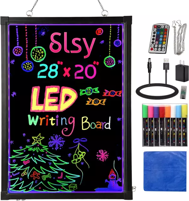 Illuminated LED Message Writing Board, 24''X16" Erasable Neon Effect Menu Sign B