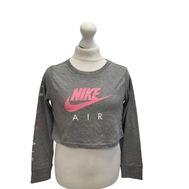 Top Nike Sports Crop Top grigio nuovo con etichette manica lunga ragazze taglia XS BB30