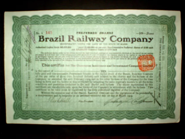 Brazil Railway Company ,share certificate 1909