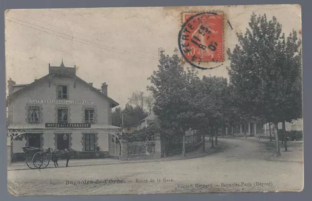 CPA BAGNOLES DE L ORNE ROUTE DE LA GARE hotel 1907