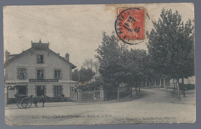 CPA BAGNOLES DE L ORNE ROUTE DE LA GARE hotel 1907
