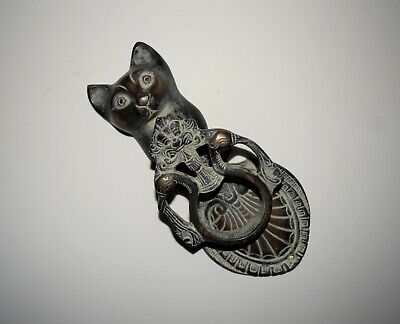 Brass Cat Face Gate Knocker Victorian Style Kitten Art Vintage Door Beater HK219 2