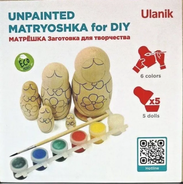Matroschka 5tlg. aus Holz zum Selbstmalen mit Farben und Pinsel 10,5 cm