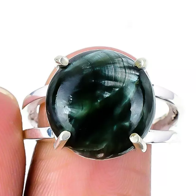 Seraphinite Gemstone Handmade 925 Solid Sterling Silver Jewelry Ring Size 9