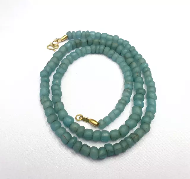 Antique Old Traded Sky Blue color Glass Beads Jewelry Necklace  Mala