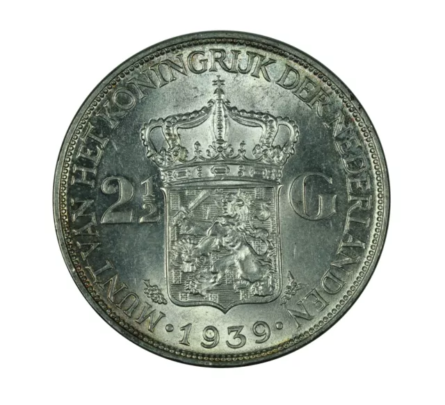 1939 Netherlands Silver Coin 2 1/2 G KM-165  Wilhelmina