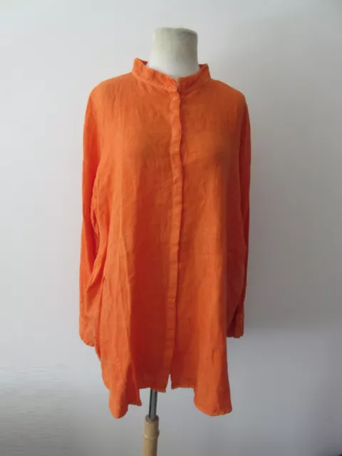 ELEMENTE CLEMENTE oska orange 100% linen button down top 3