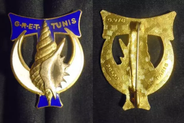 Insigne Militaire – G.r.e.t. Tunis - Coquillage Doré Et Argenté - Drago - G 978