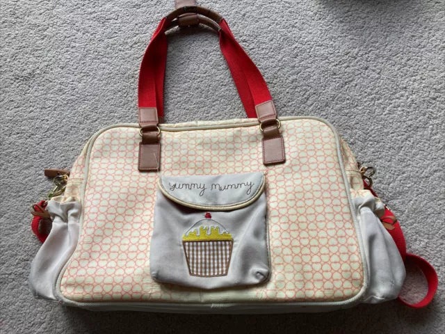 Yummy Mummy Pink Lining Baby Changing Nappy Bag Red Hearts Cream