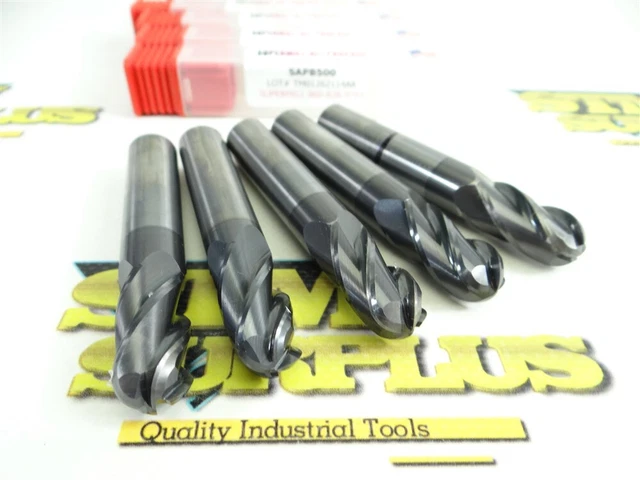5Pc Supermill Solid Carbide 4 Flute Ball Nose End Mills .498" .499" & 1/2"