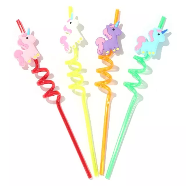 Set of 4 Reusable Unicorns Straw Drinking Straws for Kid Family Party Use