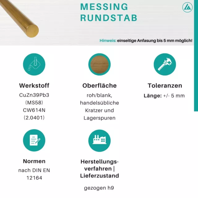 Messing Rundmaterial  >MS58 (CuZn39Pb3)<  Rund Stange Messingstange Vollstange 2