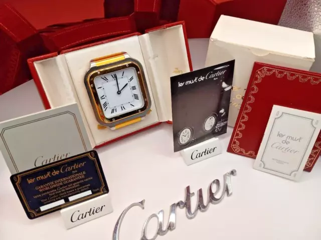 *** Cartier Santos Desk Clock Gold /Stainless Complete with boxes papers ***