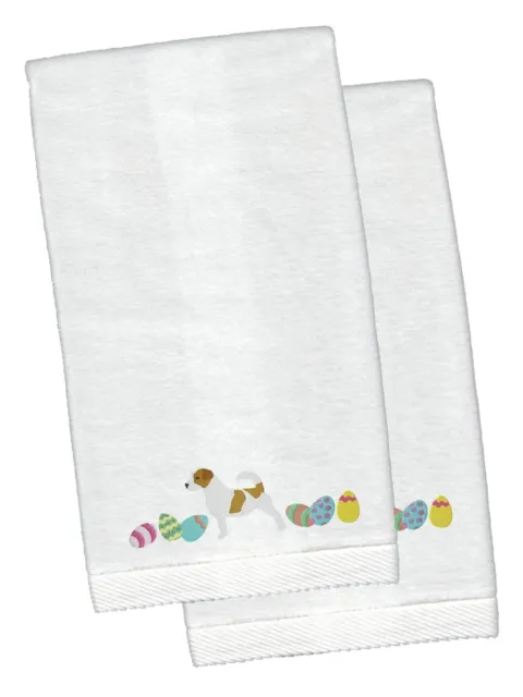 Jack Russell Easter Eggs Embroidered Plush Hand Towels Set 2 CK1657KTEMB-SUK