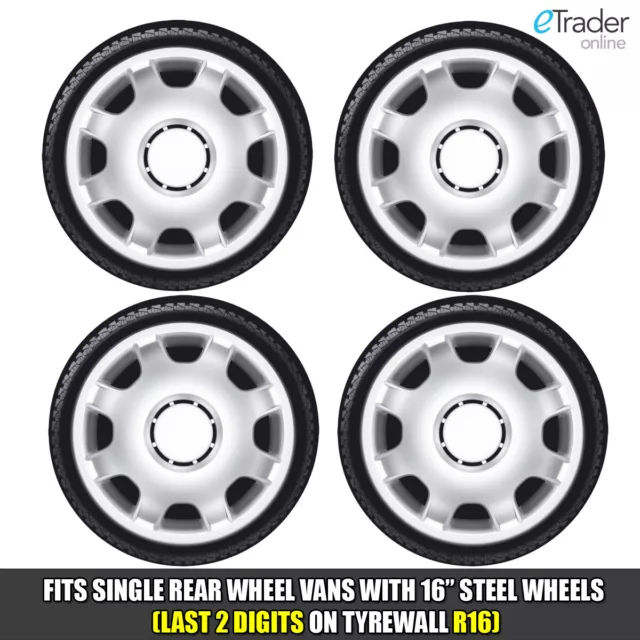 4 x Citroen Relay 16" Rifiniture Ruota Argento Copri Mozzo Piatto Profondo Van Camper