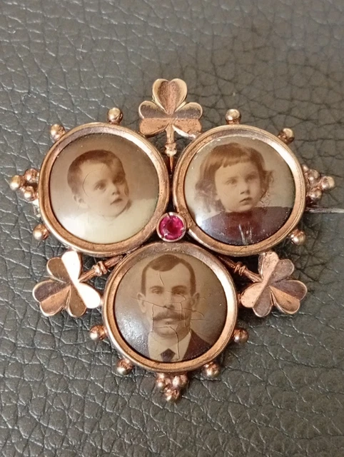 Broche Ancienne Porte Photo Art Nouveau Plaqué Or FIX - État Correct, Dorure Préservée