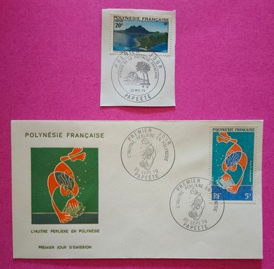 Lot d'1 enveloppe 1970 et d'un timbre 1974 1er jour Polynésie française Tahiti