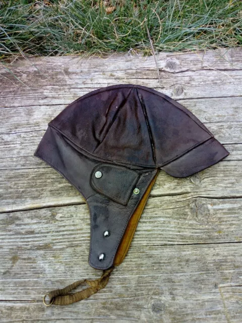 Casque Bonnet Vintage Aviateur Moto En Cuir Marron