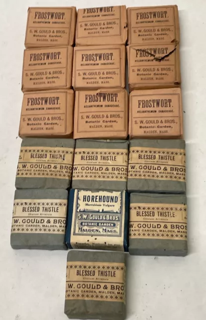 16 Vintage Medicinal Apothecary Botanical Herbs Sealed W. Gould & Bros Rare