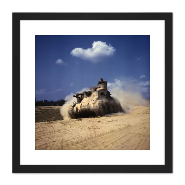 Palmer WWII US Army Tank M3 In Action Fort Knox Square Framed Wall Art 9X9 In