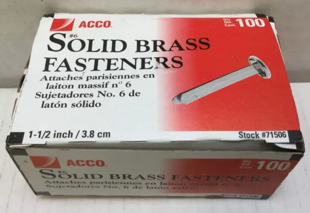 ACCO 71506 #6 1-1/2" Prong Paper File Fasteners - Brass (100/Box) New