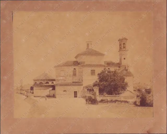 Chiesa con campanile cascina LOCALITÀ DA INDENTIFICARE Foto albumina
