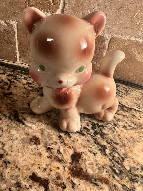 Vintage Retro Ceramic Dog Figurine Cream and Brown 4 1/2” Tall