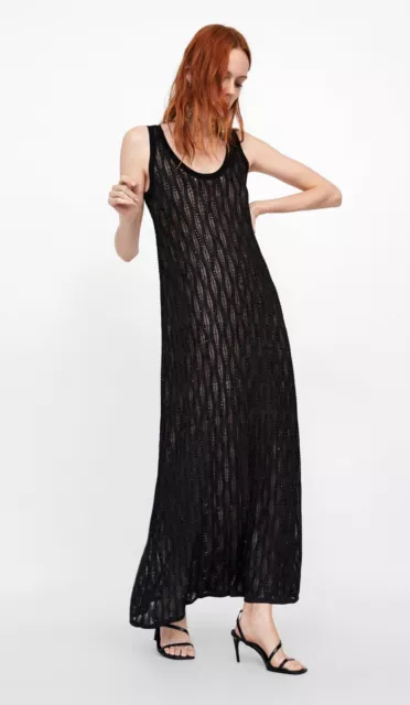 NWT ZARA AW18 Limited Edition Bejeweled Maxi Dress Black Small Ref